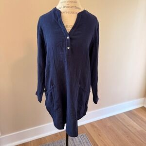 Women's Navy Blue Long-Sleeve Tunic Top
